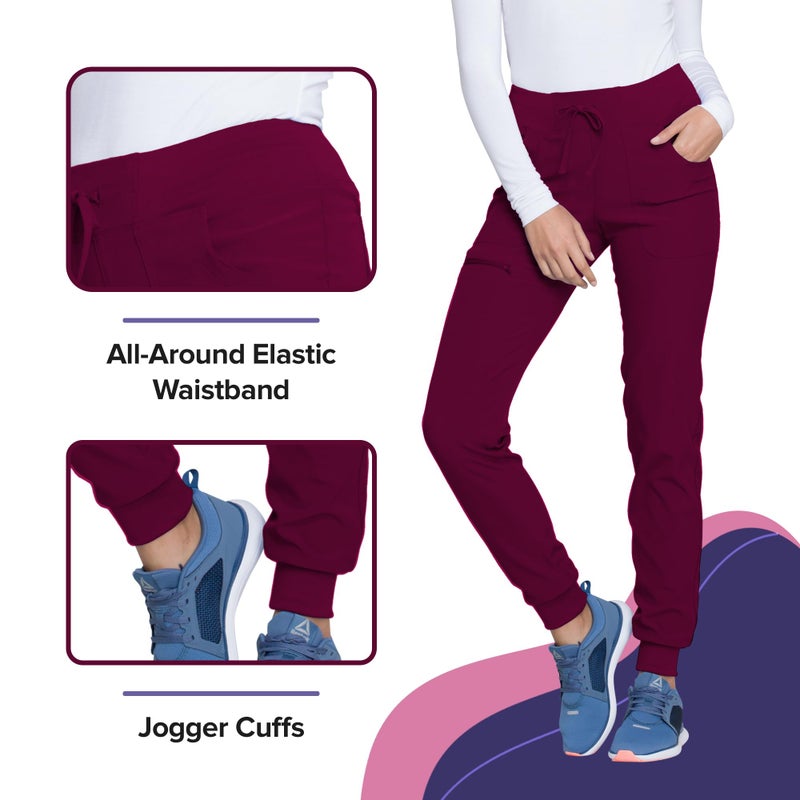 heartsoul بنطلون جوجر طبي للنساء من هارت سول بتصميم عصري، حزام خصر قابل للتعديل، جوجر مع 5 جيوب - HS030P، M بيتي، نبيذي - Image 4